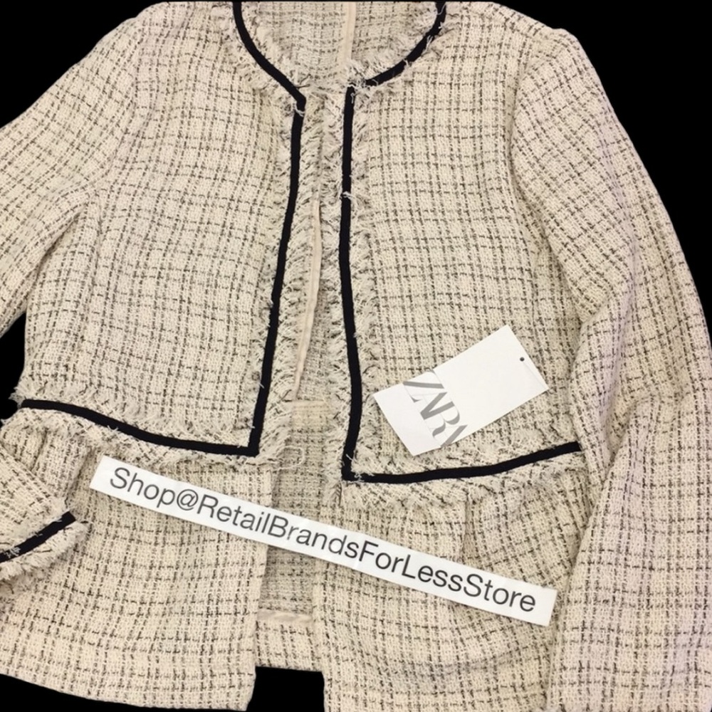 ZARA TEXTURED TWEED VELVET DETAIL BLAZER JACKET $79.90 - Picture 11 of 16